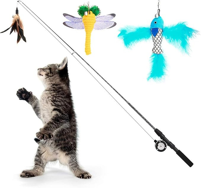Pawaboo Cat Feather Toys, 4 Pack Interactive Cat feather Teaser Wand Toys, Retractable Fishing Po... | Amazon (US)