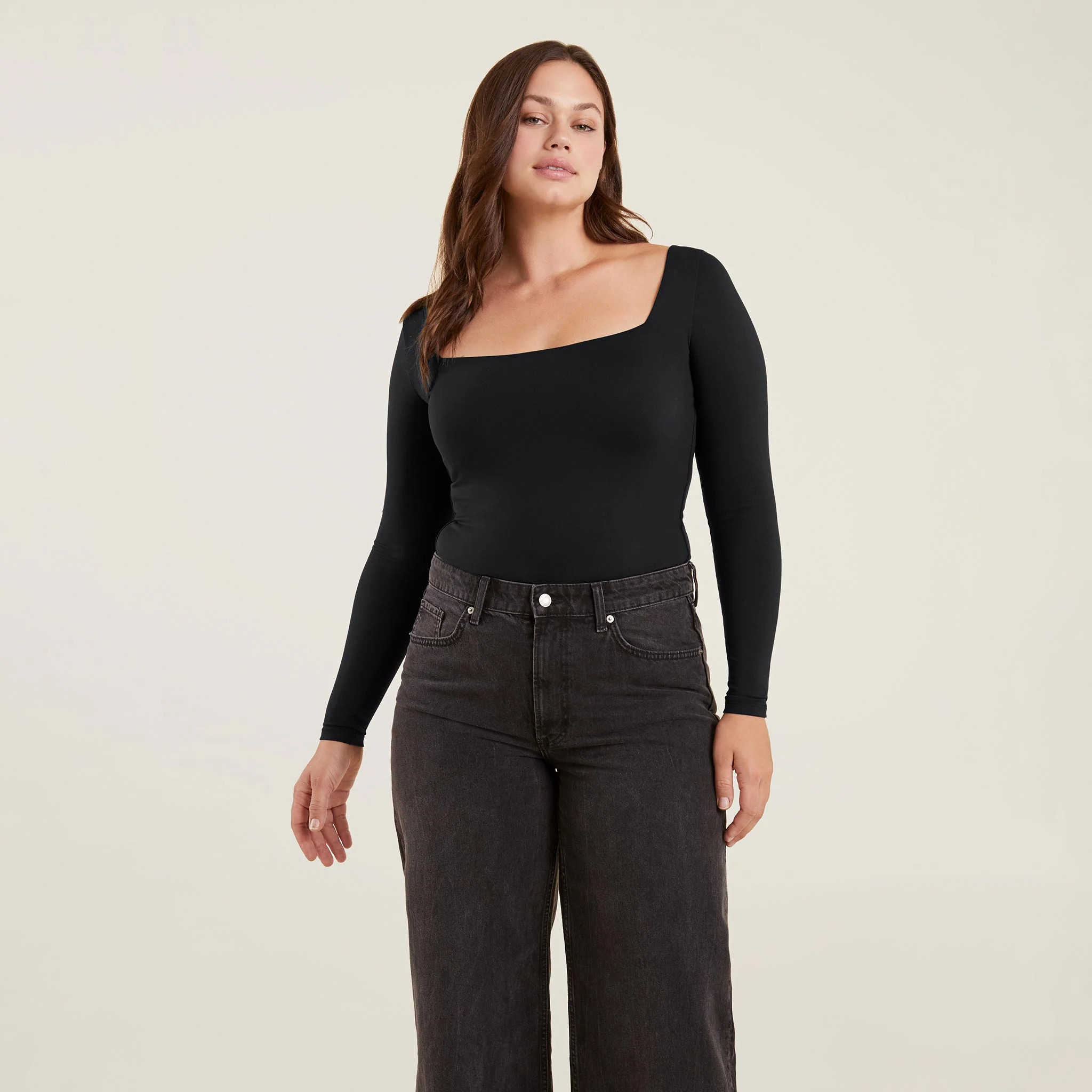 Wide Square Neck Bodysuit | Black - nuuds | nuuds