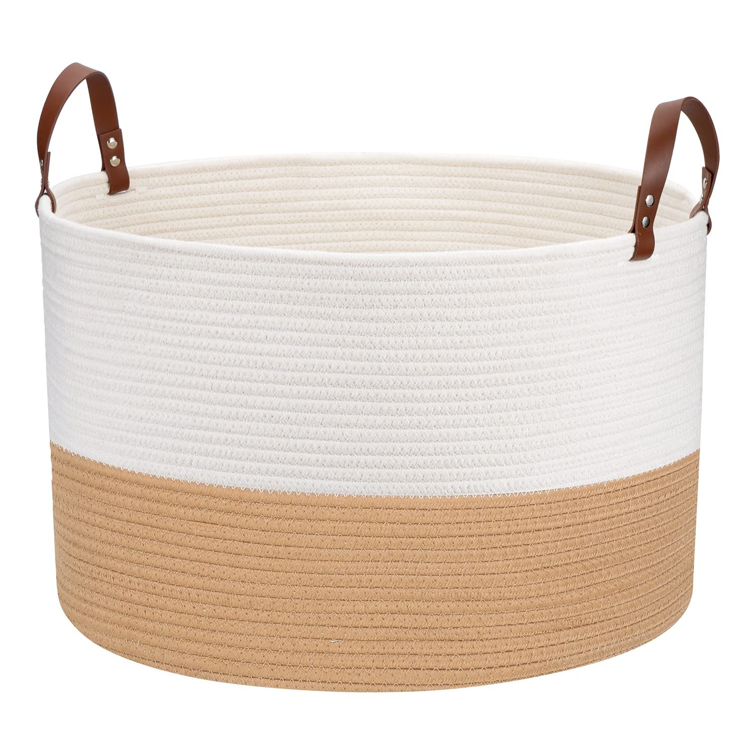 homdiy Hombins Extra Large Blanket Basket Cotton Rope Basket - Decorative Storage Basket Round La... | Amazon (US)