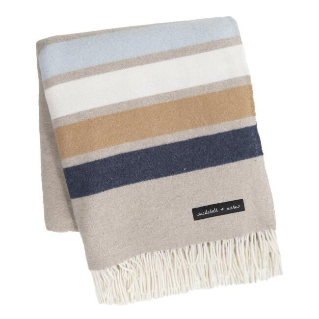 Sackcloth & Ashes Sand and Blue Striped Throw Blanket | World Market