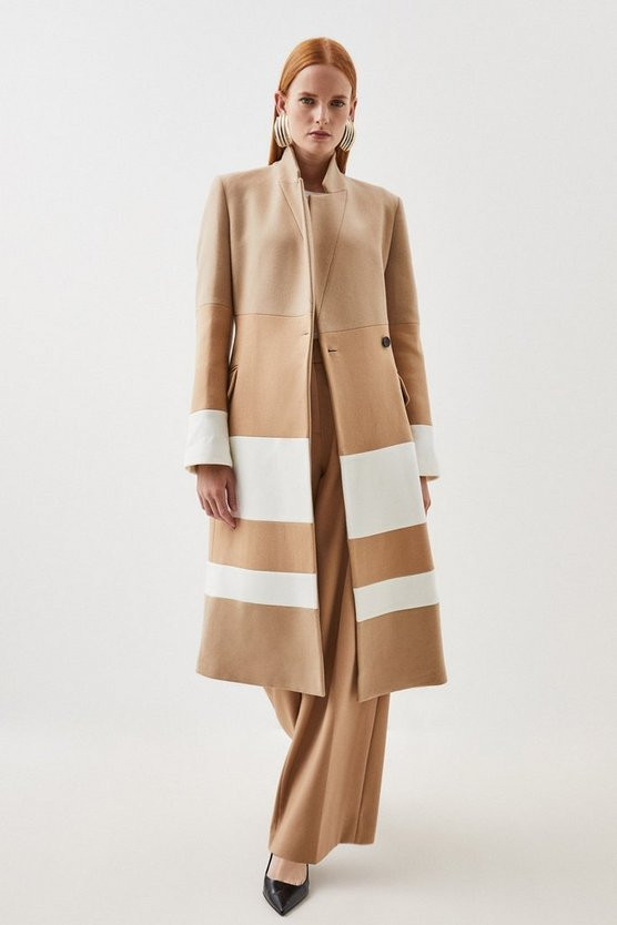 Italian Wool Blend Contrast Midi Coat | Karen Millen US