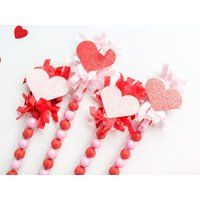 Valentine's Day Chocolate Candy Wands Pink & Red Hearts | Set Of 6 Valentine Heart Party Favor, Stic | Etsy (US)