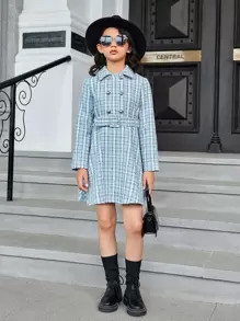 SHEIN Girls Plaid Double Breasted Belted Dress SKU: sk2207074137196394(7 Reviews)$22.99$29.00-21%... | SHEIN