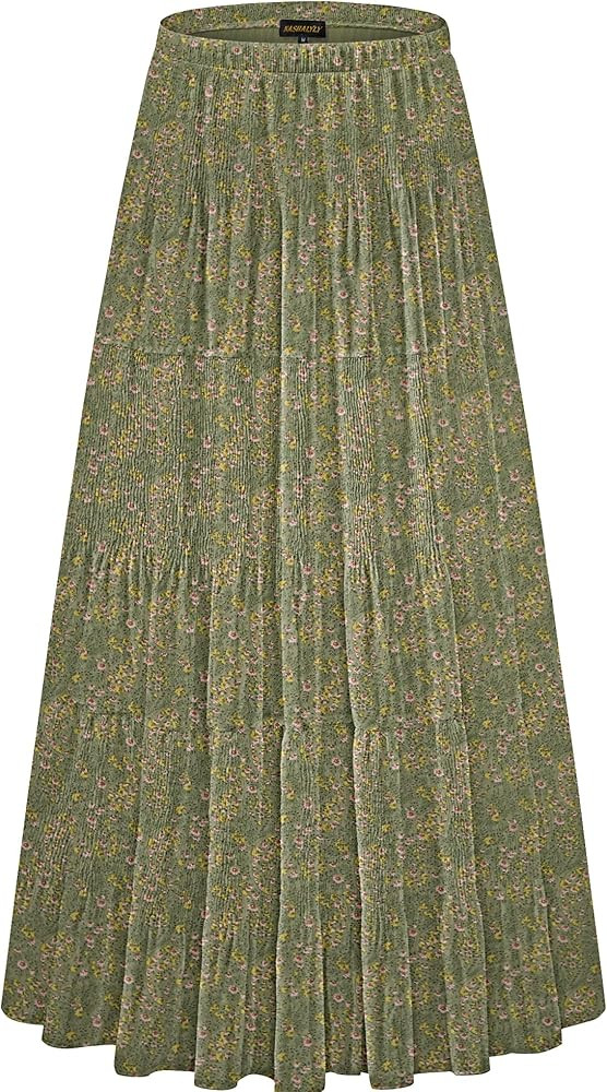 NASHALYLY Women's Chiffon Elastic High Waist Pleated A-Line Flared Maxi Skirts | Amazon (US)