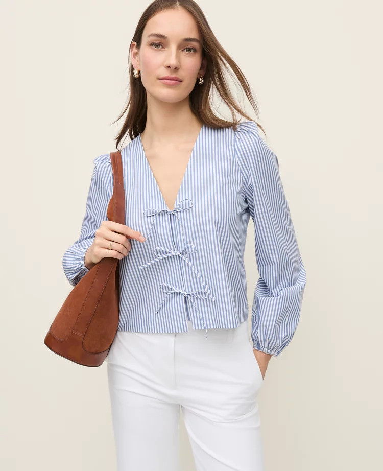 Striped Tie Front Blouse | Ann Taylor