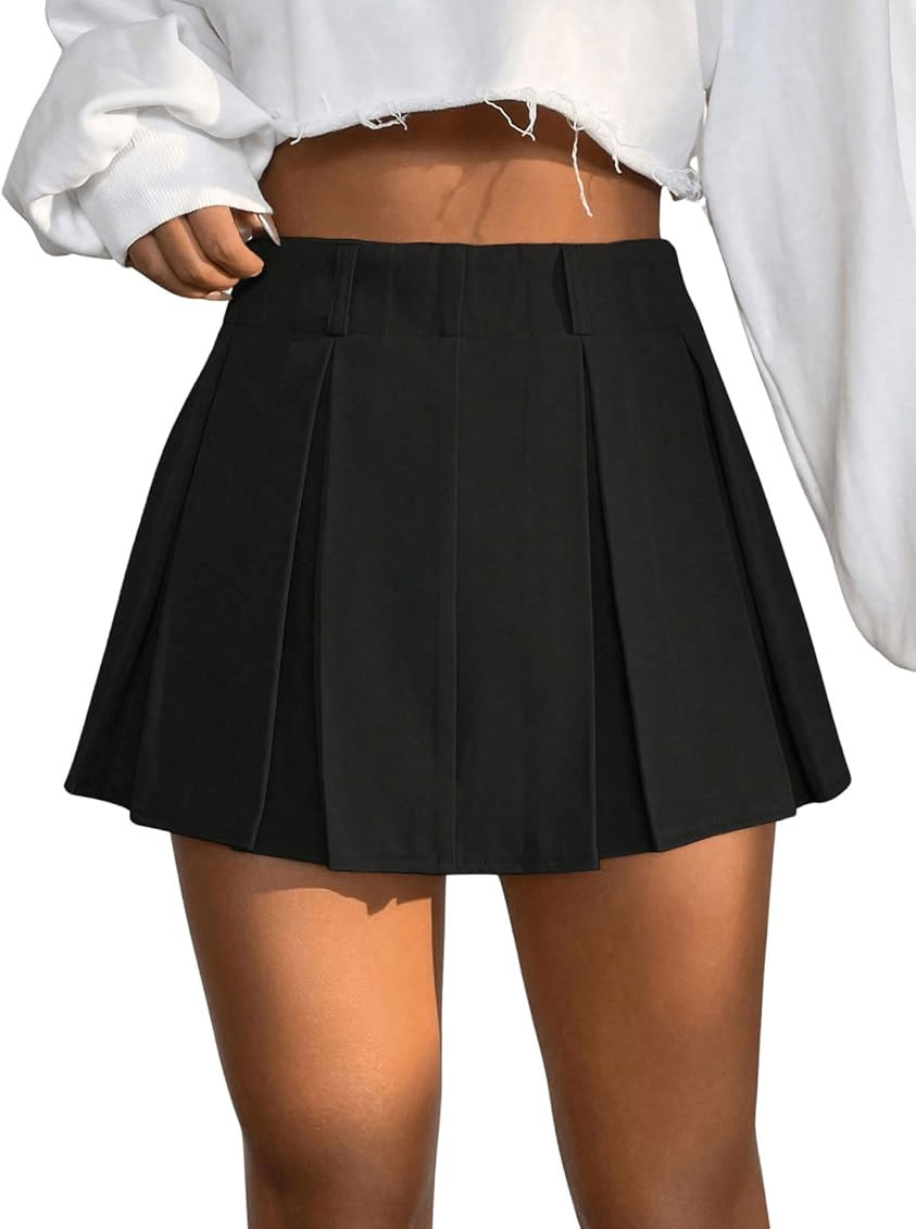 Floerns Women's Solid Pleated Hem Skorts School Uniform Mini Shorts | Amazon (US)