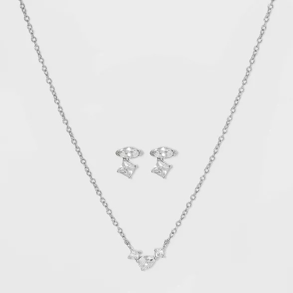 Silver Plated Cubic Zirconia Multi Shape Cluster Chain Necklace - A New Day™ Silver | Target