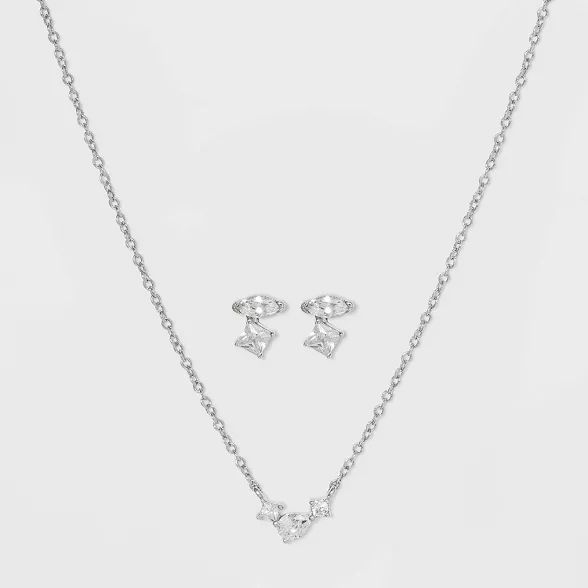 Silver Plated Cubic Zirconia Multi Shape Cluster Chain Necklace - A New Day&#8482; Silver | Target