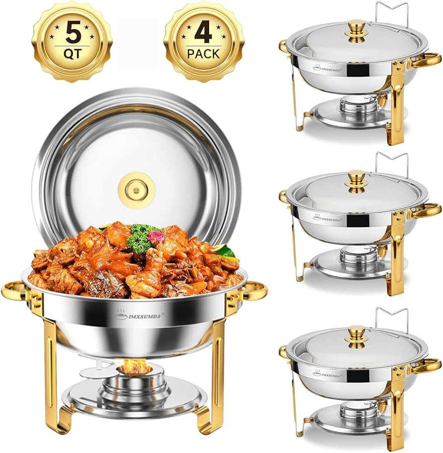 Chafing Dishes for Buffet 4 Pack, 5 QT Round Chafing Dish Buffet Set, Gold and Silver Buffet Serv... | Amazon (US)