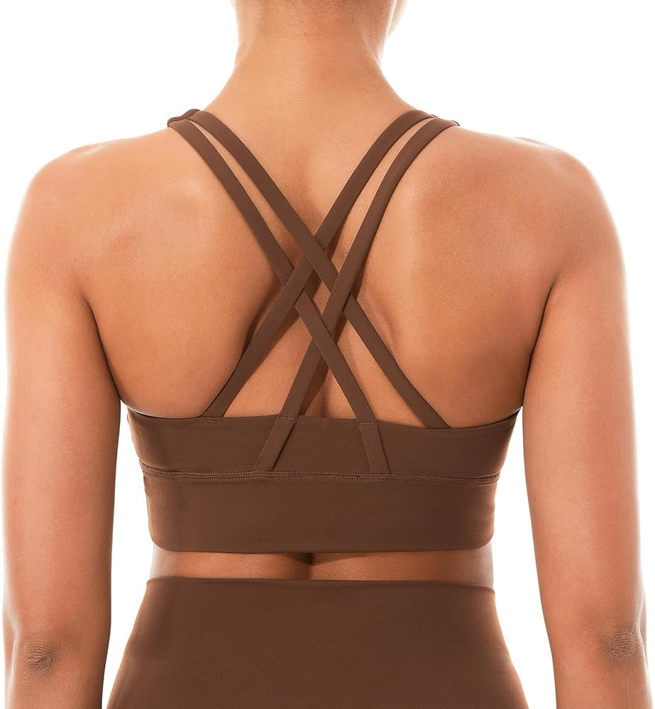 Lavento Women's Strappy Sports Bra Medium Support Workout Training Top | Amazon (US)