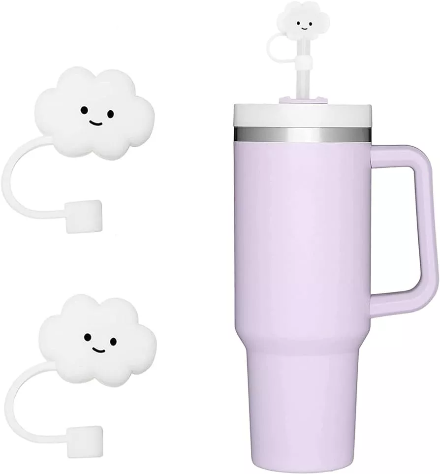 TENDYCOCO 2Pcs Cute Straw Cover Cap Silicone Reusable Straw Toppers Tips  Lids for Tumblers Straw Plug(Pink Strawberry)