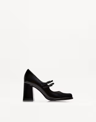 Bershka block heel mary jane style shoes in black | ASOS (Global)