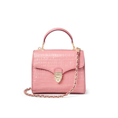 Midi Mayfair Bag in Deep Shine Cherry Blossom Small Croc | Aspinal of London