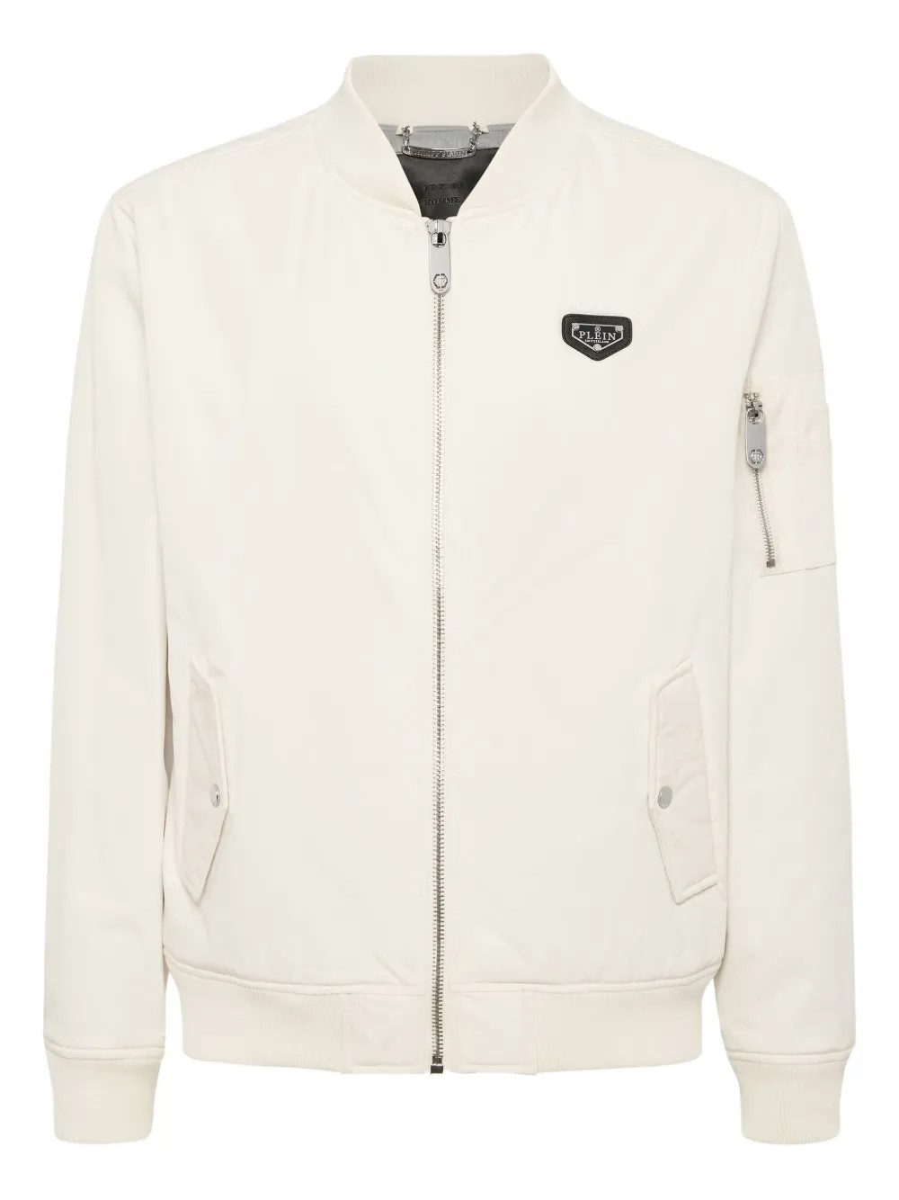 Philipp Plein logo-plaque Bomber Jacket | Neutrals | FARFETCH | Farfetch Global