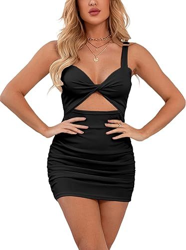 LYANER Women's Cut Out Twist Knot Front Ruched Bodycon Tank Sleeveless Mini Dress | Amazon (US)