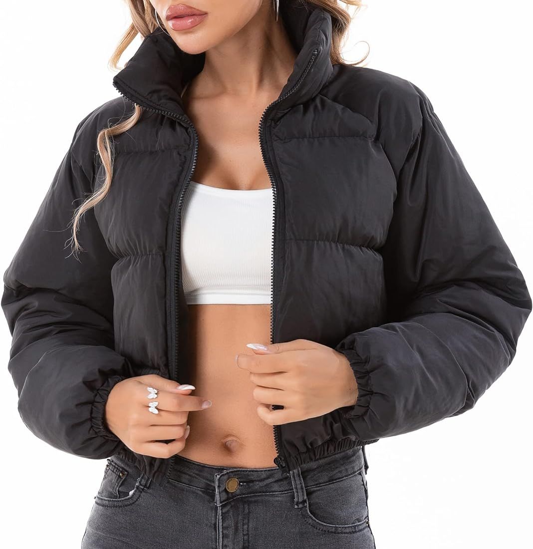 Hujoin Women's Quilt Lightweight Jacket Cropped puffer jackets Casual Black Jacket Woman Puffer S... | Amazon (US)