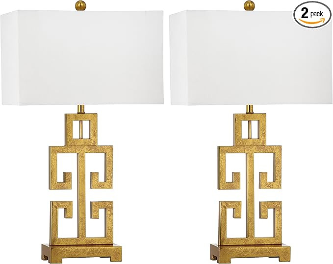 SAFAVIEH Lighting Collection Greek Key Farmhouse Glam Antique Gold 29-inch Bedroom Living Room Ho... | Amazon (US)