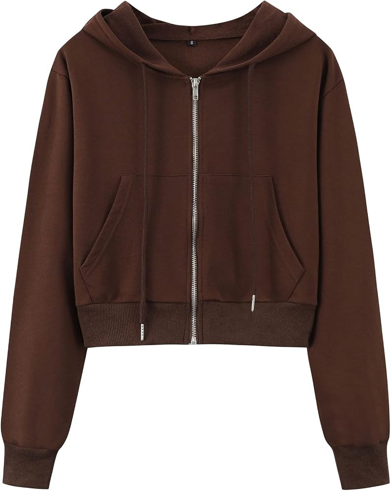 Yimoon Zip Up Hoodie Women Cropped Casual Sweatshirts Workout Long Sleeve Drawstring Hooded Jacke... | Amazon (US)