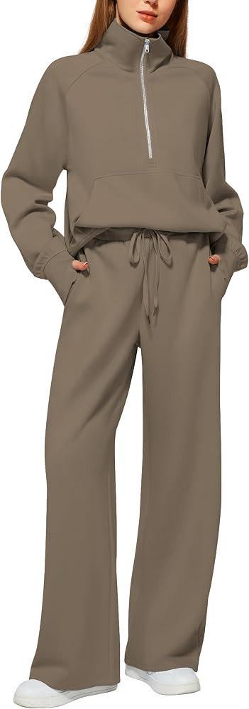 Casly Lamiit Women's 2 Piece Outfits Lounge Set 2024 Oversized Half Zip Sweatshirt Wide Leg Sweat... | Amazon (US)