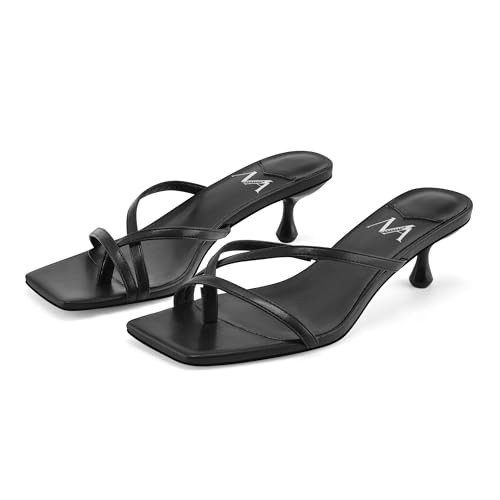 MIRAAZZURRA Black Kitten Heels Square Toe Sandal Flip Flop Mules Black-6 | Amazon (US)