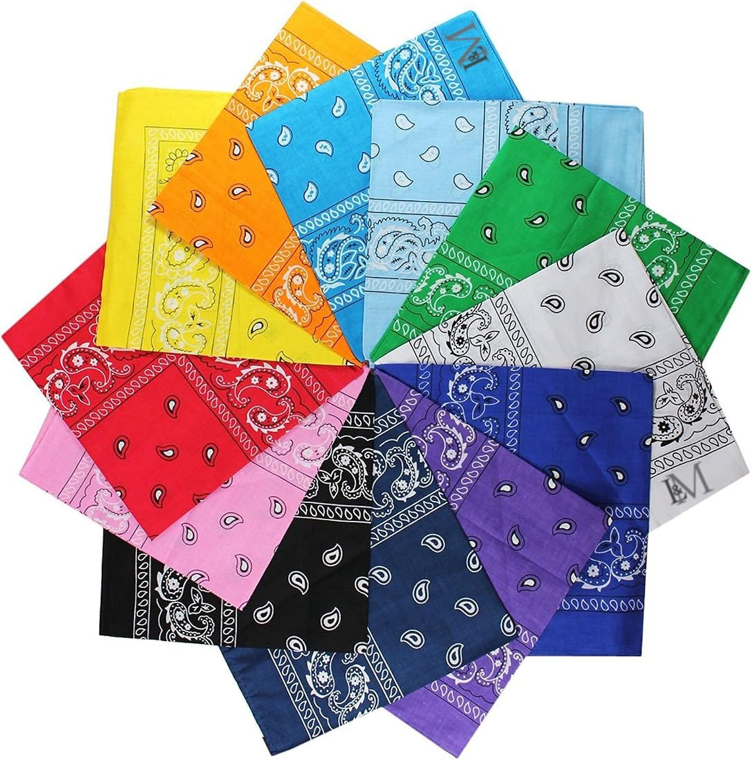 L&M® 12Pcs Bandanas 100% Cotton Paisley Print Head Wrap Scarf Wristband | Amazon (US)
