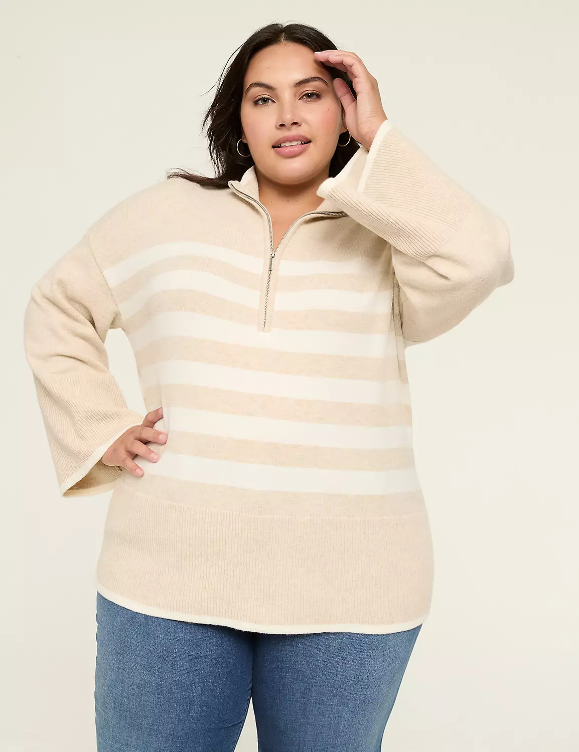 Lurex Shimmer Striped Half-Zip Pullover Sweater | Lane Bryant (US)