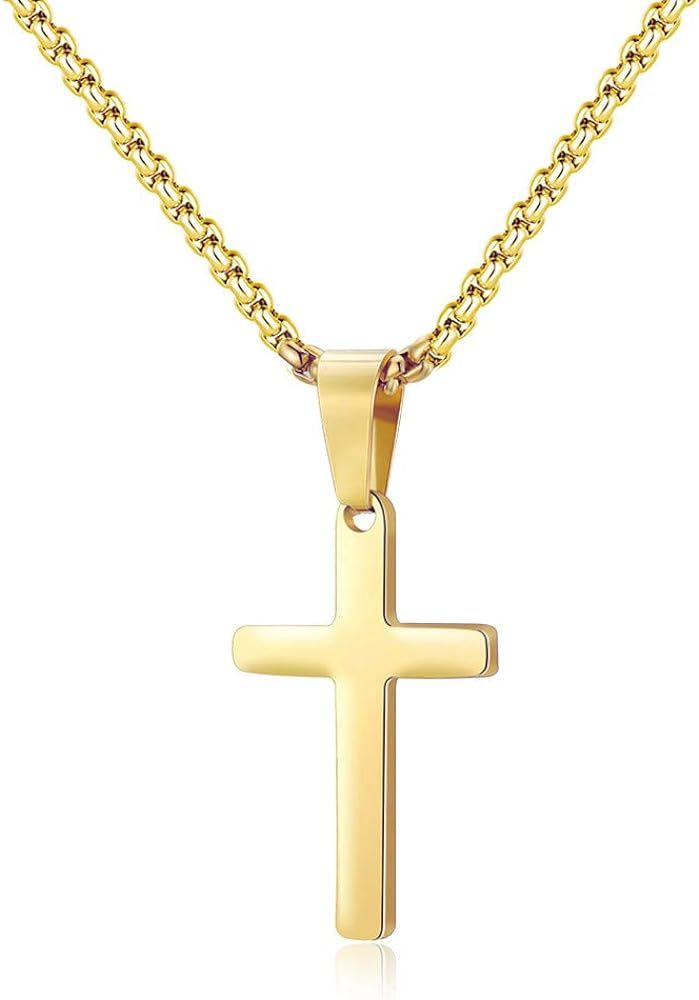 M MOOHAM Cross Necklace for Men - Stainless Steel Silver Gold Black Plain Cross Pendant Necklace ... | Amazon (US)