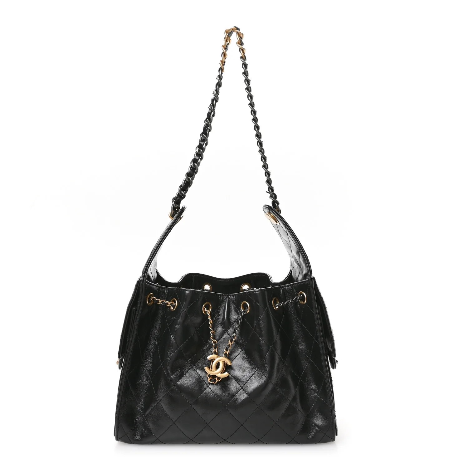 Shiny Crumpled Calfskin Quilted Small Chanel 25 Handbag Black | FASHIONPHILE (US)