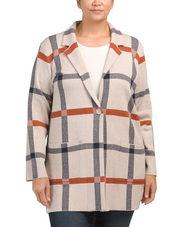 Plus Long Sleeve One Button Cardigan With Pockets | TJ Maxx