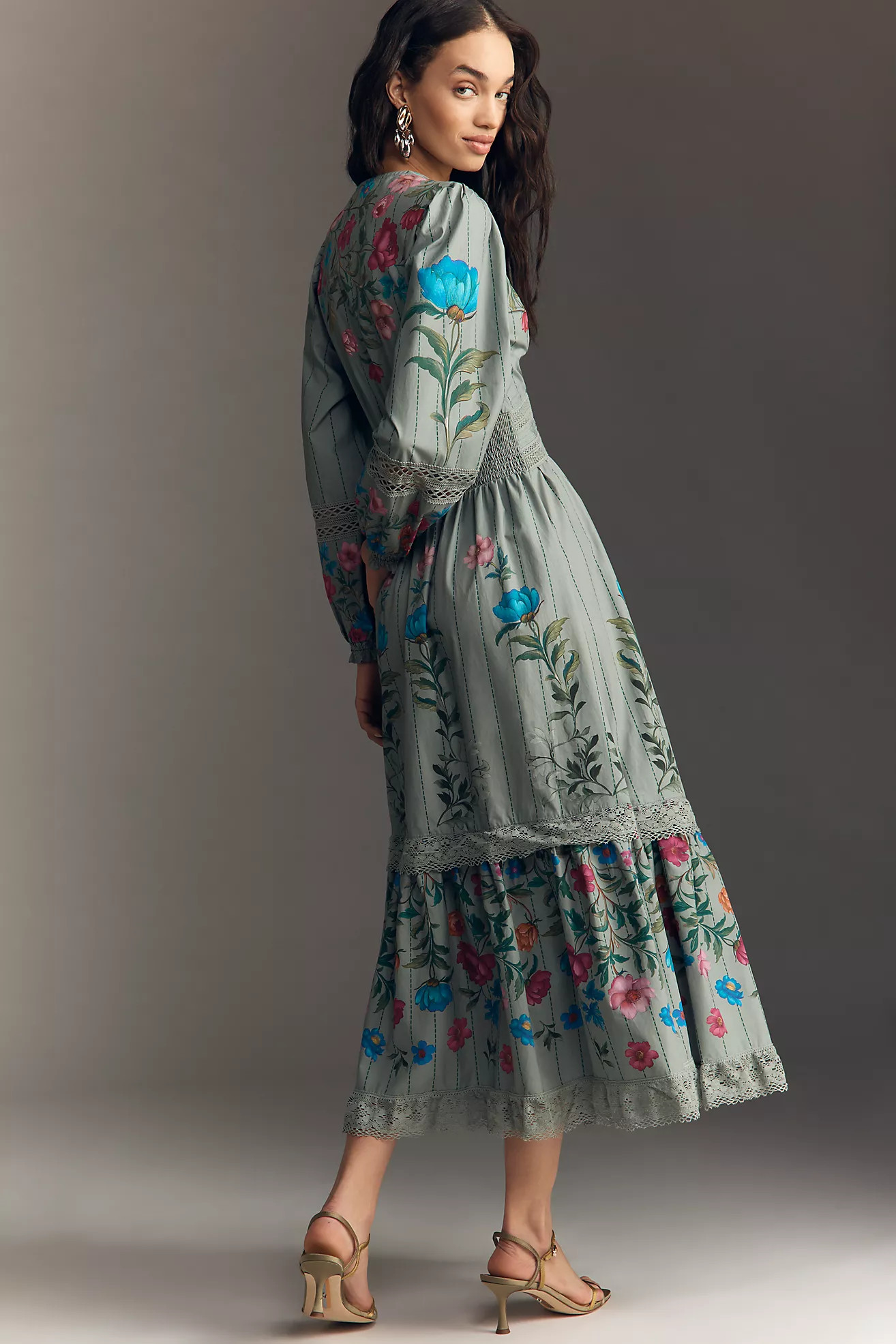 By Anthropologie Floral Button-Front Midi Dress | Anthropologie (US)