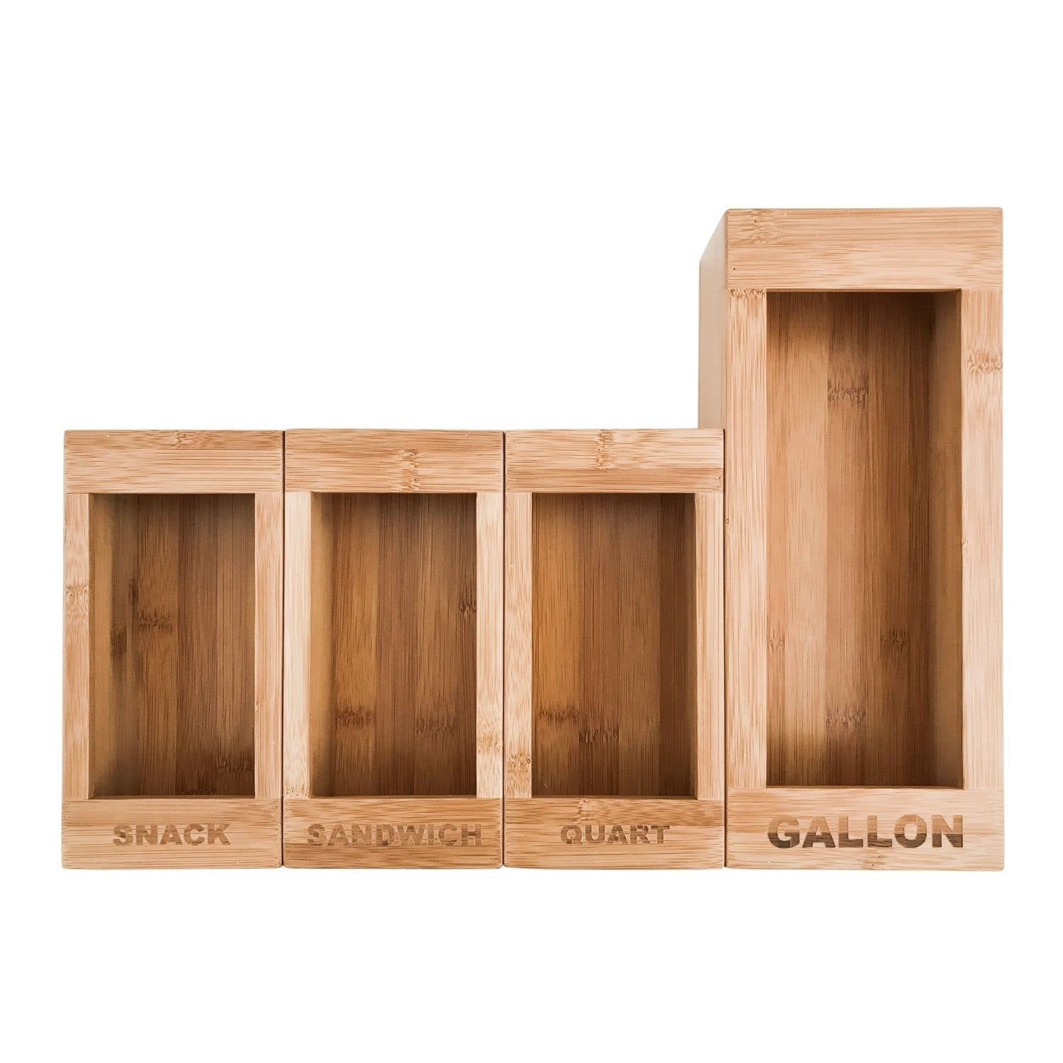 PurpleWares Food Storage Bags Holders – Premium Bamboo Kitchen Drawer Plastic Bag Organizer Dispenser Home Organization Compatible with Gallon, Quart, Sandwich & Snack Variety Size Bags (4 Piece Set) | Amazon (US)