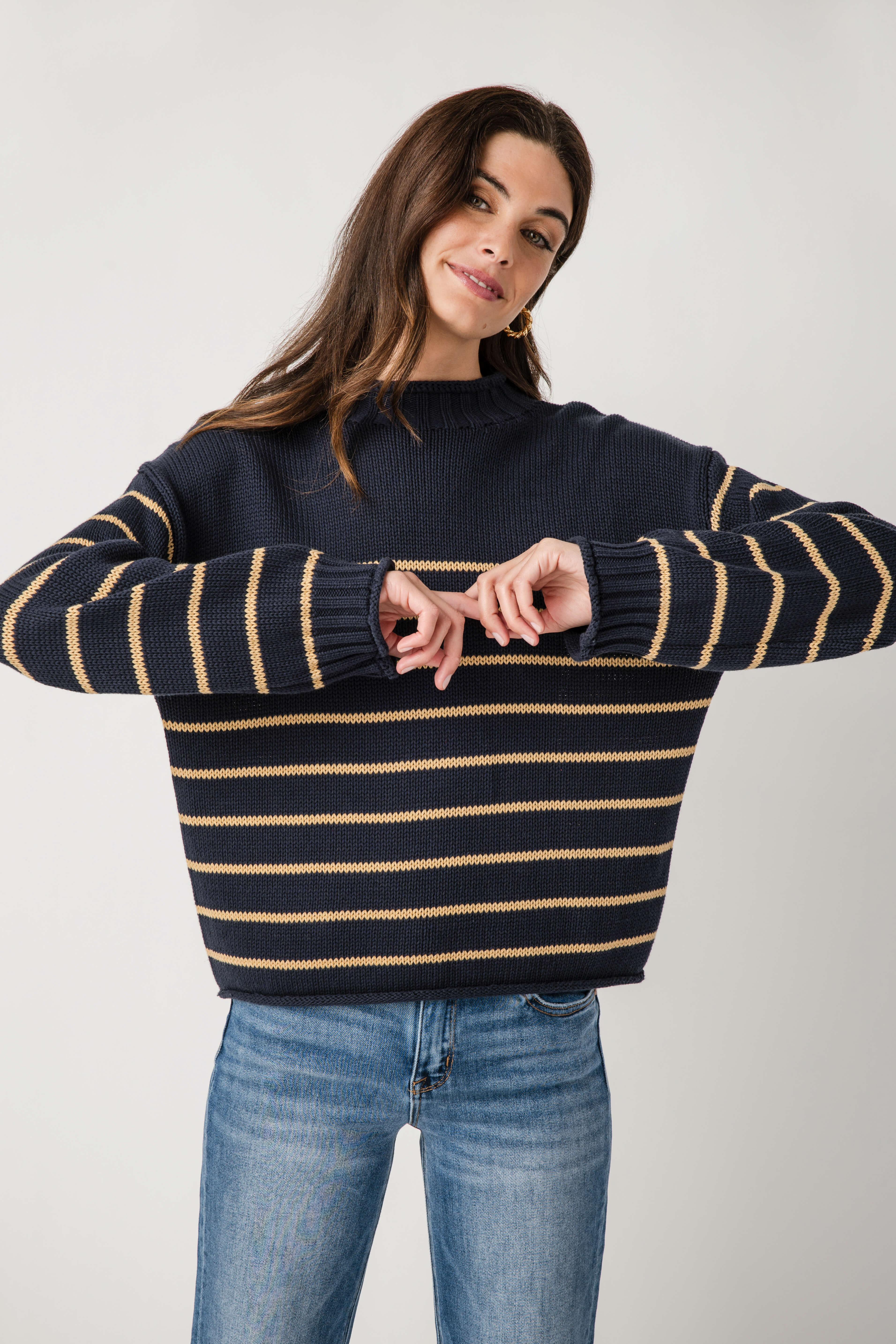By Together Knit Stripe Mockneck Sweater | Social Threads
