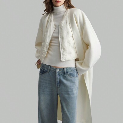 Chaleco de invierno con cremallera de color blanco sólido, diseño casual para mujer | SHEIN
