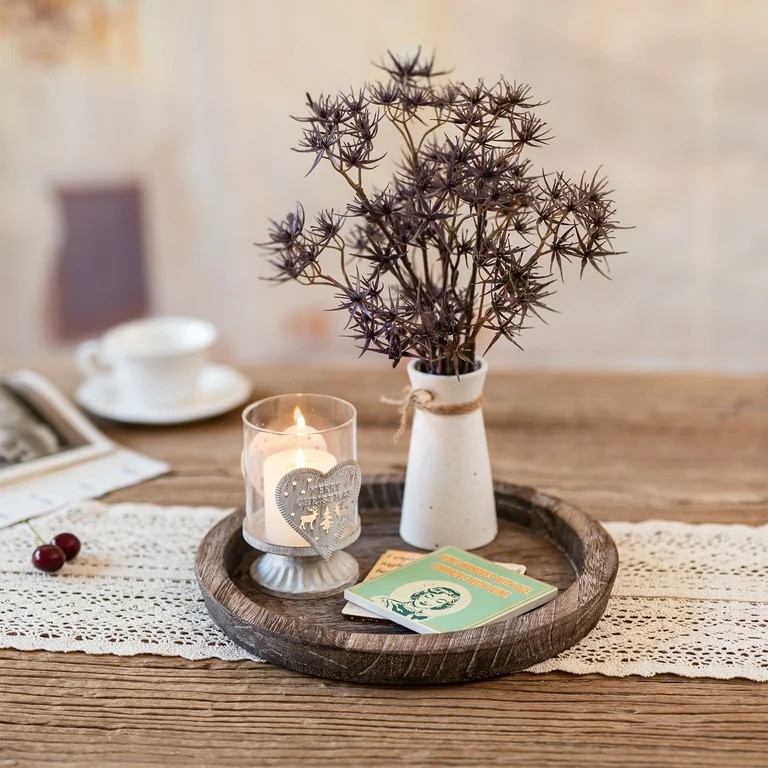 Sziqiqi Candle Tray Rustic Round Wood Table Centerpiece Trays Decorative | Walmart (US)