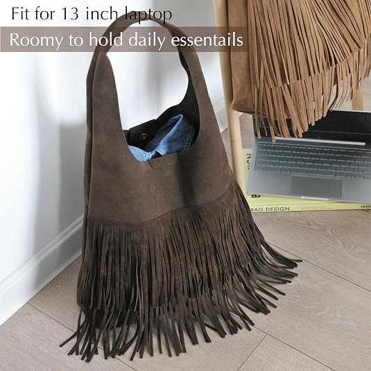 Tassel Faux Suede Hobo Bag for Women Fringe Shoulder Handbag | Amazon (US)