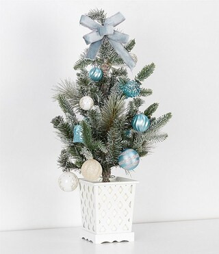 Blue Christmas Collection Pre-Lit 2-ft. Flocked Tree in Lattice Pot | Dillard's