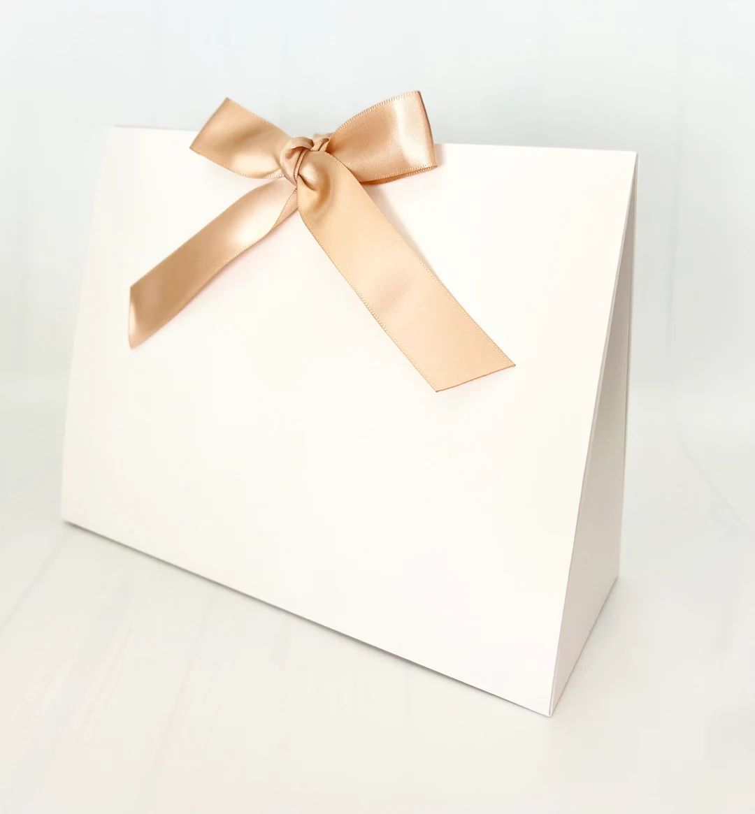 Elegant White Gift Box 9x7x3.5" Gold Satin Ribbon for Gift Gifting, Retail Display, Wedding | Etsy (US)