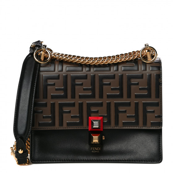 FENDI Calfskin FF 1974 Embossed Small Kan I Shoulder Bag Black Maya | Fashionphile