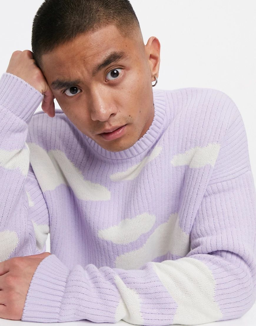 ASOS DESIGN oversized knitted sweater with cloud design in lilac-Purple | ASOS (Global)