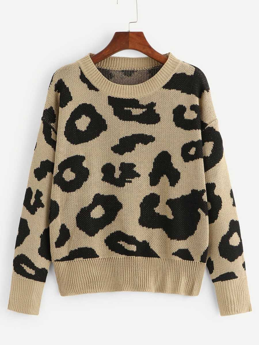 Drop Shoulder Leopard Print Sweater | SHEIN