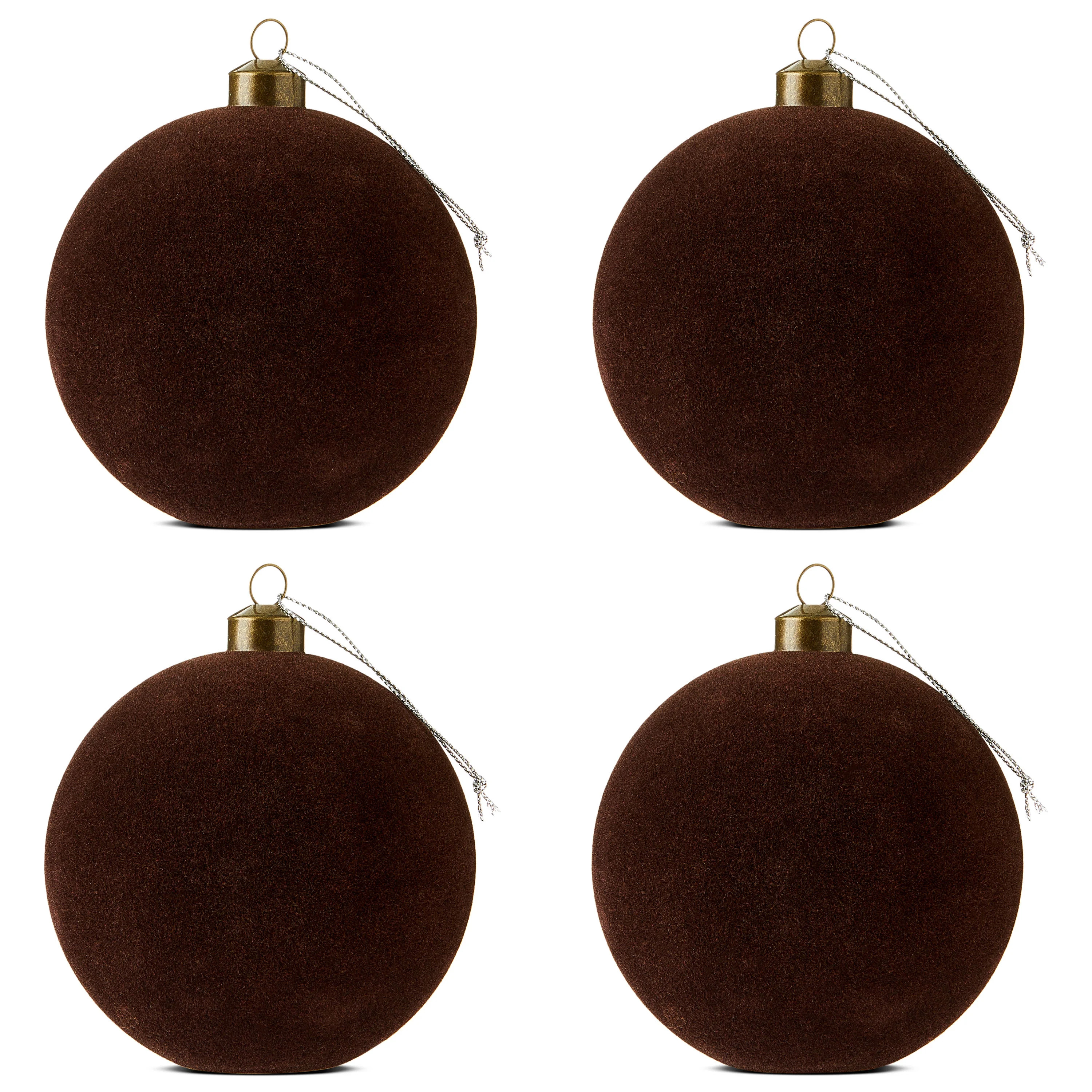 Dark Brown Flocked Ball Christmas Ornaments, 4.5", 4 Count, by Holiday Time | Walmart (US)