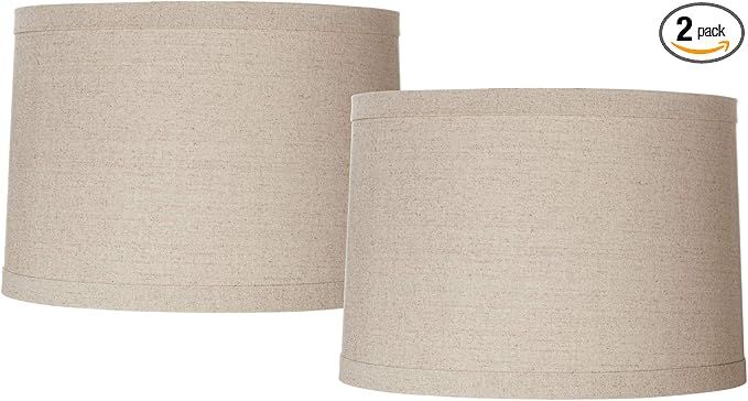 Set of 2 Natural Linen Medium Drum Lamp Shades 15" Top x 16" Bottom x 11" High (Spider) Replaceme... | Amazon (US)