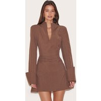 Chestnut Woven V Neck Blazer Dress | PrettyLittleThing US