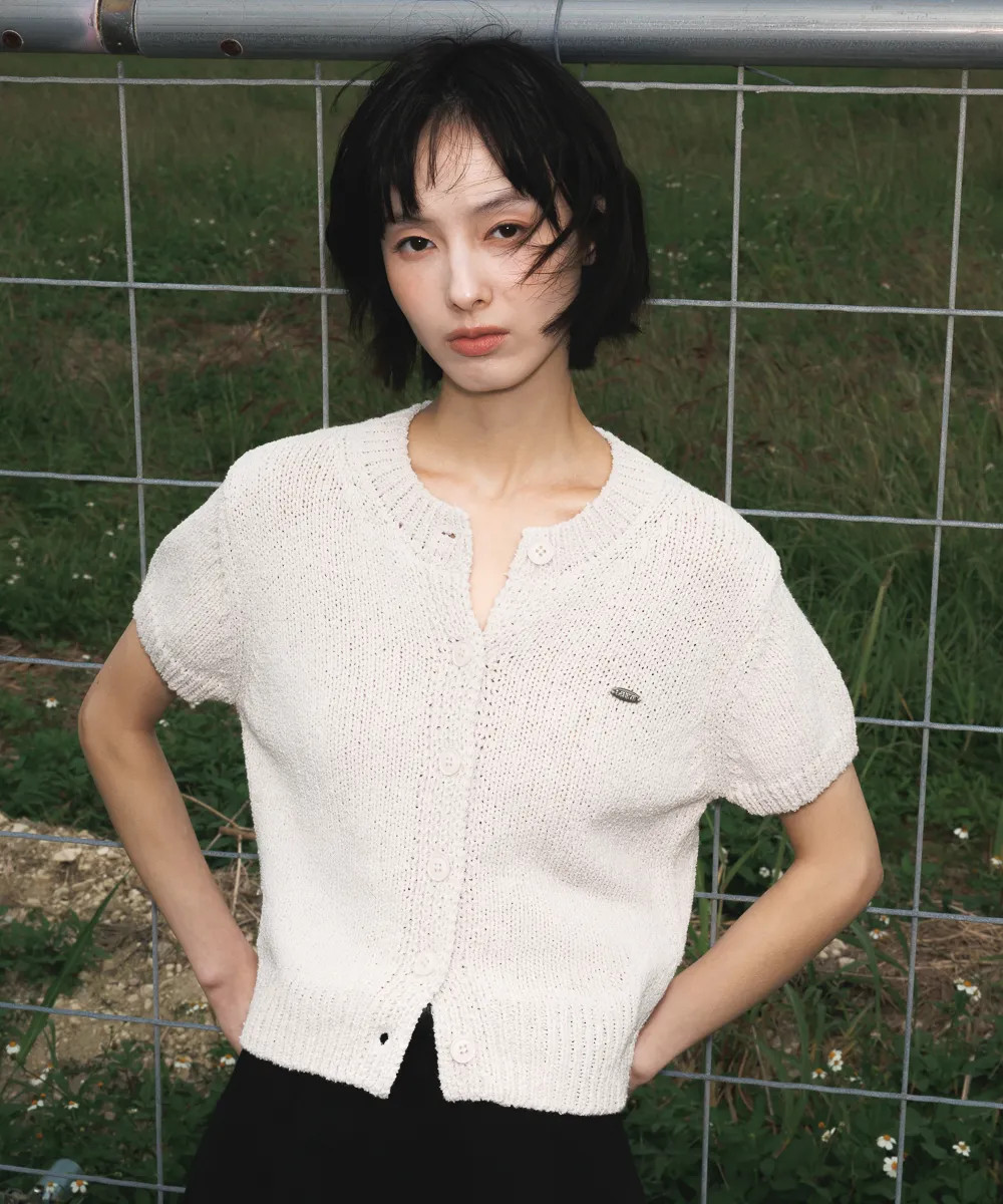 MUSINSA | DEHEVE Boucle Short Sleeve Cardigan [Ivory] | Musinsa Global