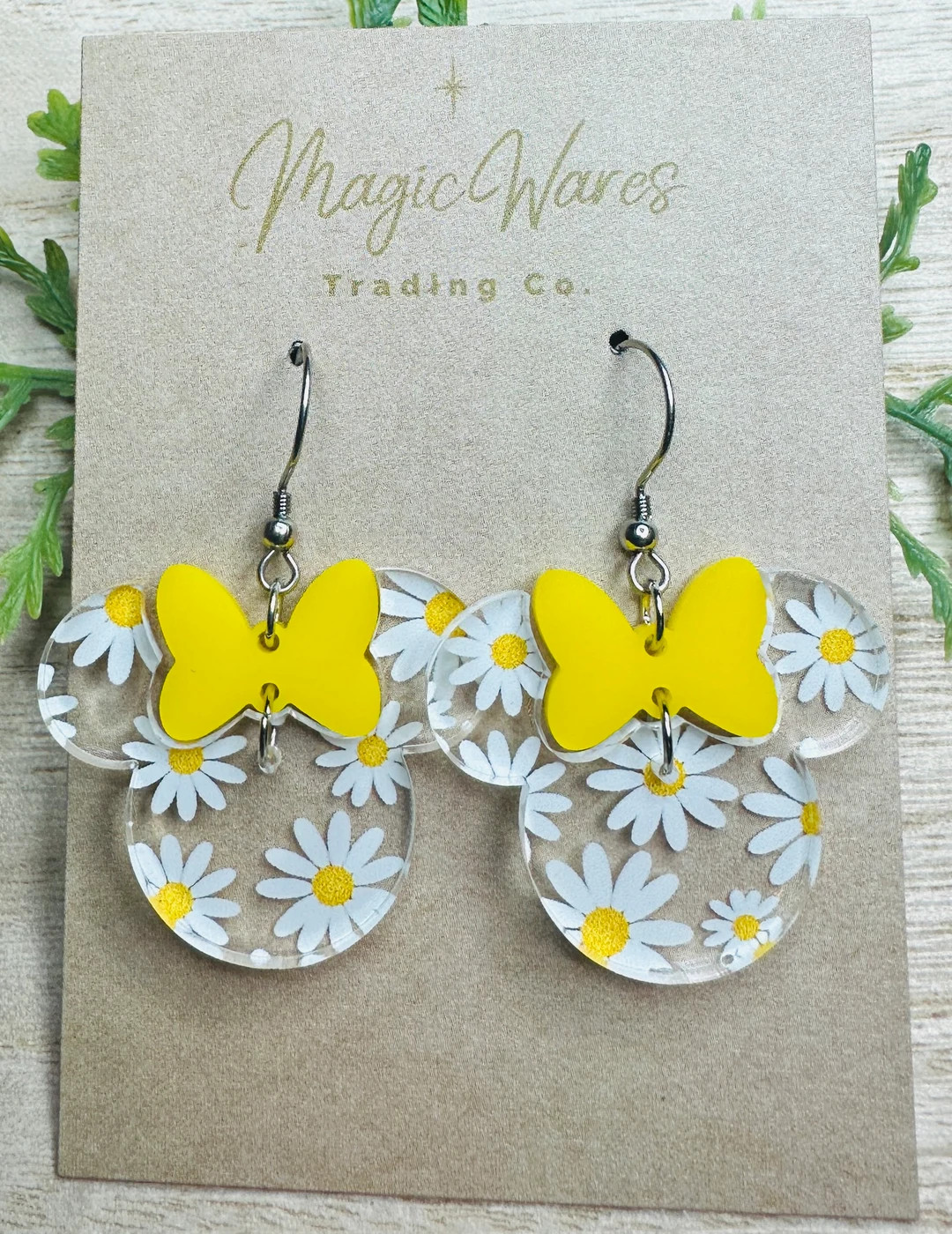 Daisy Minnie, Yellow Bow Dangle, Laser Cut Crystal Acrylic With Daisy Pattern, Dangle Earrings, H... | Etsy (US)
