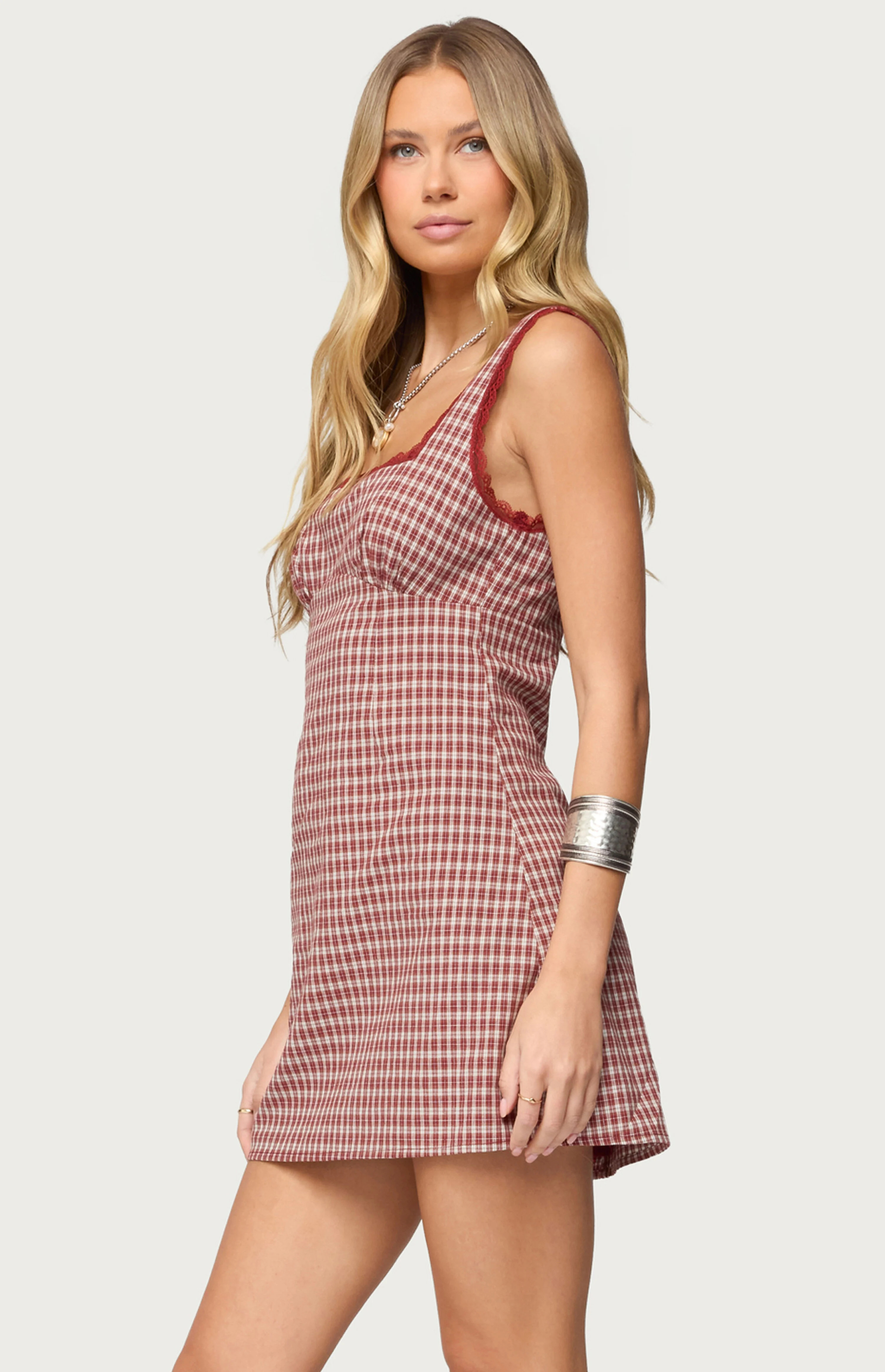Edikted Clarren Lacey Gingham Mini Dress | PacSun