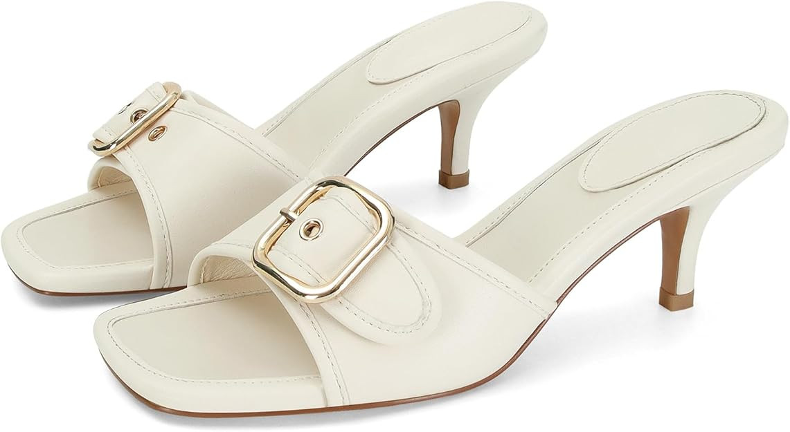 Dsevht Black Kitten Heel Sandals Stiletto Low Heels Slip On Slides Mule Sandal Square Open Toe Dr... | Amazon (US)