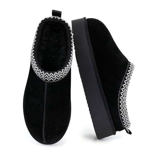 EVELLYHOOTD Slipper for Women Men Suede Braided Platform Mini Boots with Fluffy Fur Lining Short Ankle Boots for Autumn Winter Warm Casual Comfort Shoes,Black | Amazon (US)