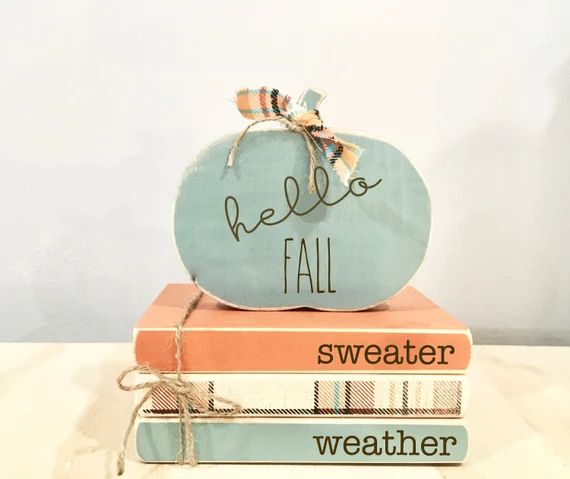 Fall tiered tray,  Fall decor, Sweater weather, Wooden books, Plaid, book bundle, Book stack, Woo... | Etsy (US)