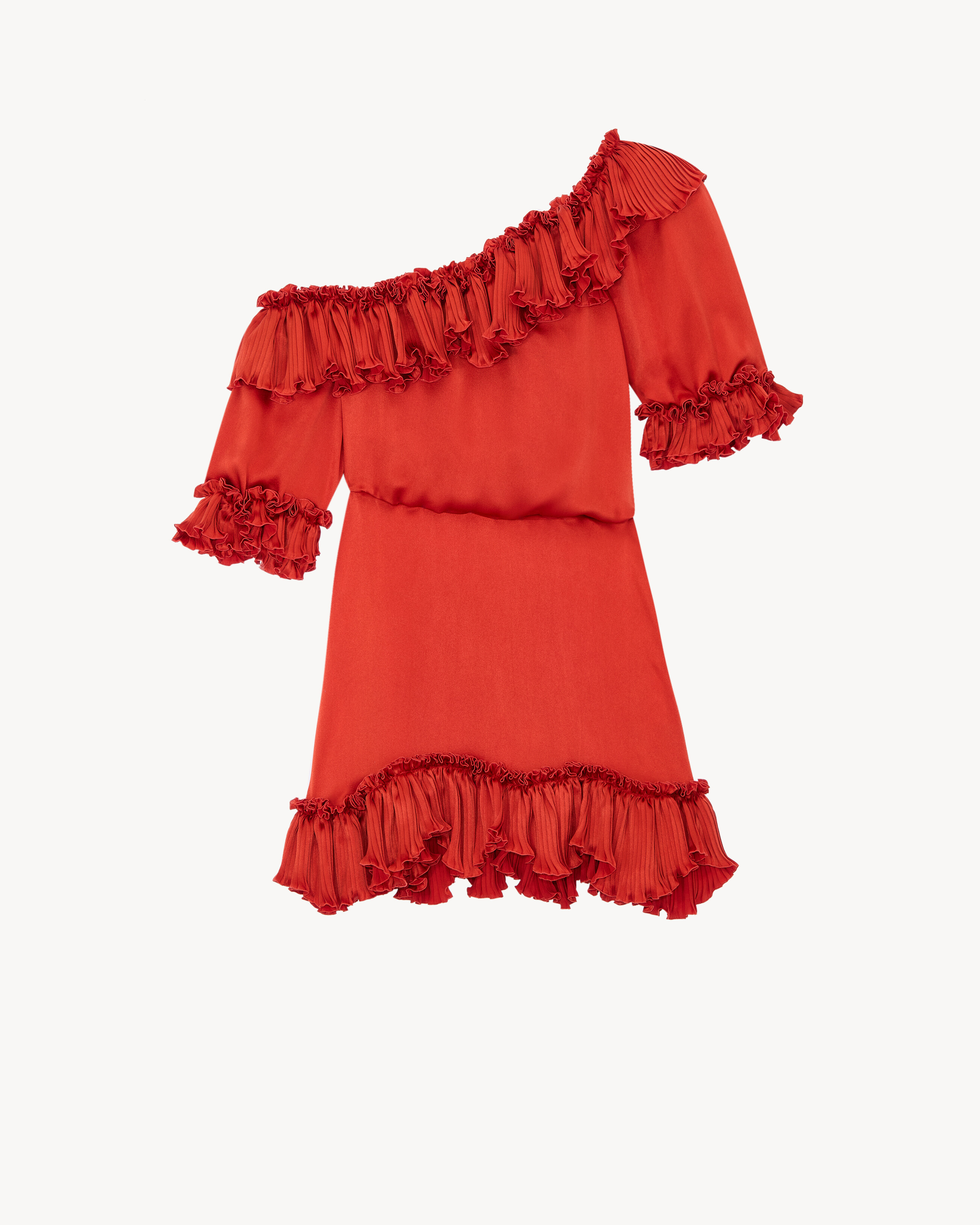ruffled dress in silk satin | Saint Laurent Inc. (Global)